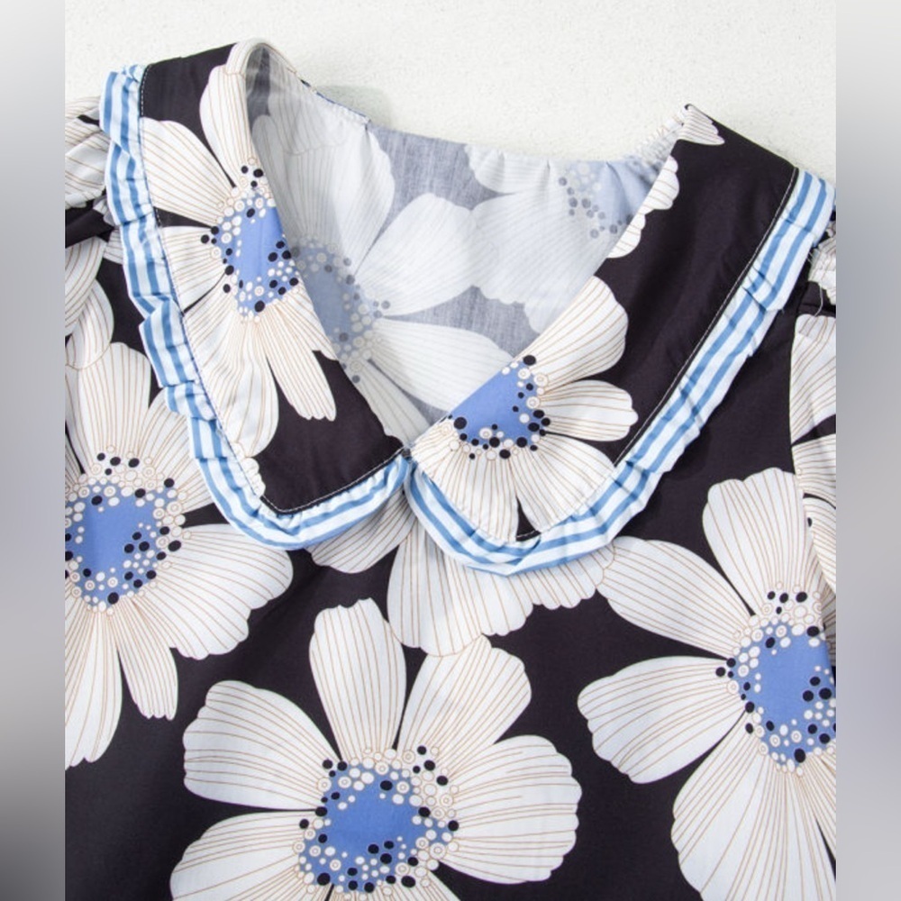 Floral Black and Blue Women's Top - Picture 5 of 9